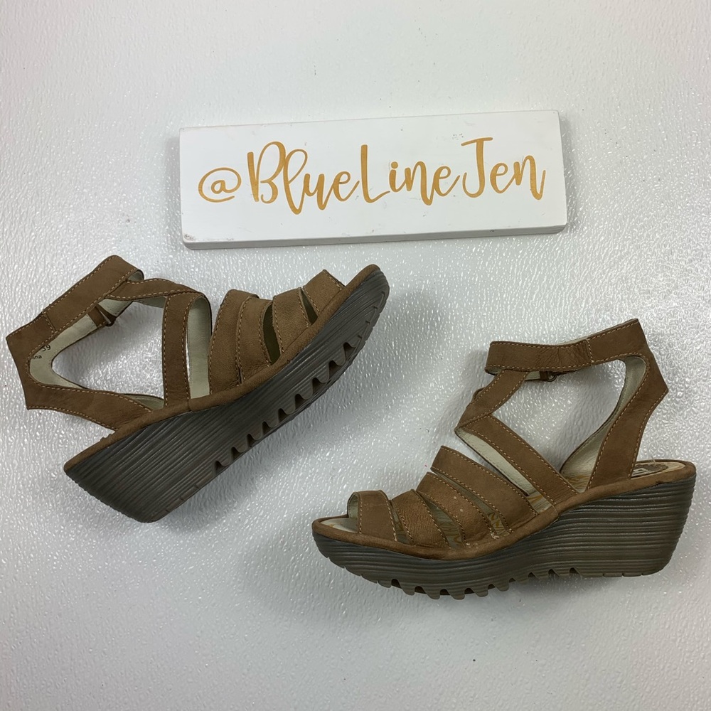 Fly London Brown Strappy Wedge Sandals